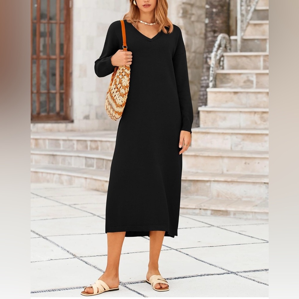 BTFBM Elegant Black Long Sleeve Sweater Dress